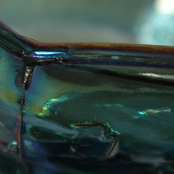 Indiana Harvest Grape Carnival Glass Iridescent Blue Covered  Dish - Picture 4 of 4